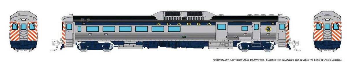 Budd RDC-3 Phase 1 - Sound and DCC -- Alaska #701 (stainless, blue, red, white, yellow)