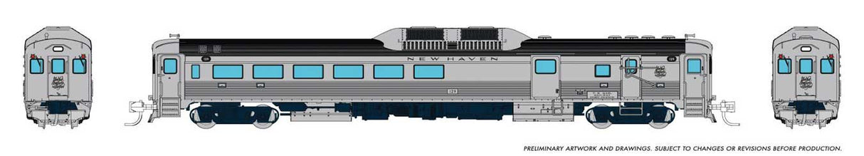 Budd RDC-3 Phase 1 - Sound and DCC -- New Haven #129 (stainless, Script Logo)