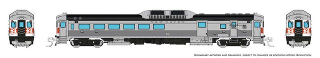 Budd RDC-3 Phase 1 - Sound and DCC -- New Haven #127 (stainless, white, vermillion, McGinnis Logo)