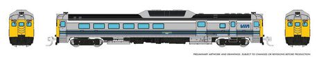 Budd RDC-3 Phase 2 - Sound and DCC -- VIA Rail Canada #6351 (Early, stainless, blue, yellow)