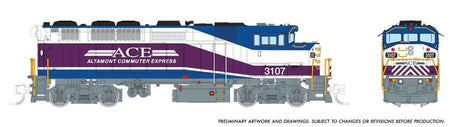 GMDD F59PH - Standard DC -- Altamont Commuter Express #3107 (white, purple, blue)