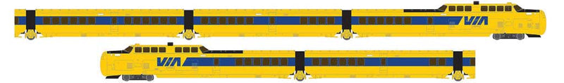 United Aircraft TurboTrain 5-Car Train Only Set w/LokSound & DCC -- VIA Rail Canada #PCD-27, IC-31, IC-30, IC-33, PDC-26 (yellow, blue)