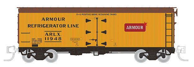 General American 37' Wood Meat Reefer 4-Pack - Ready to Run -- Armour ARLX #11867, 11892, 11936, 11948 (1939 As-Delivered, yellow, Boxcar R