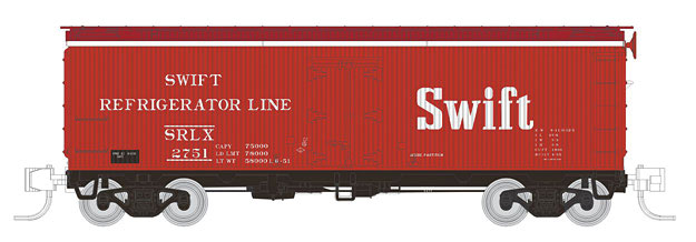 General American 37' Wood Meat Reefer 4-Pack - Ready to Run -- Swift SRLX #2579, 2646, 2691, 2814 (50s Scheme, red, white)