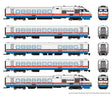 Rohr RTL Turboliner 5-Unit Set - Standard DC -- Amtrak Set #1 (Phase III Early, white, blue, red)