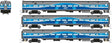 Comet Commuter Cab Car & 2 Coaches - Ready to Run -- AMT Montreal Set #1 (2020s Scheme, silver, blue)