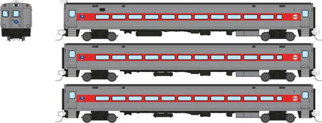 Comet Commuter Cab Car & 2 Coaches - Ready to Run -- Connecticut Department of Transportation CDOT Set #1 (Late, silver, red)