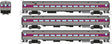 Comet Commuter Cab Car & 2 Coaches - Ready to Run -- Massachusetts Bay Transit Authority MBTA (Late Scheme, silver, purple, yello
