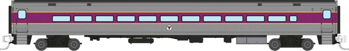 Comet Commuter Coach - Ready to Run -- Massachusetts Bay Transit Authority MBTA (Late Scheme, silver, purple, yello