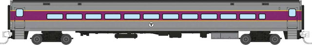 Comet Commuter Coach - Ready to Run -- Massachusetts Bay Transit Authority MBTA (Late Scheme, silver, purple, yello