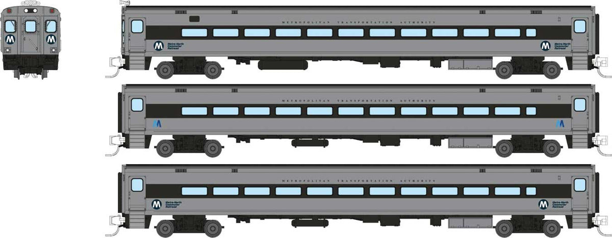 Comet Commuter Cab Car & 2 Coaches - Ready to Run -- Metro-North MNCR Set #1 (West of Hudson Scheme, silver, black)