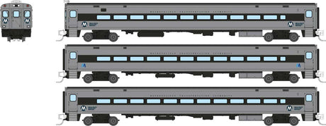 Comet Commuter Cab Car & 2 Coaches - Ready to Run -- Metro-North MNCR Set #1 (West of Hudson Scheme, silver, black)