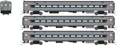 Comet Commuter Cab Car & 2 Coaches - Ready to Run -- NJ Transit Set #1 (silver, black)