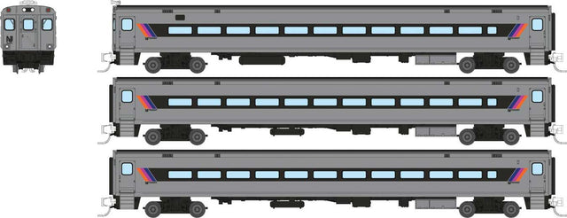 Comet Commuter Cab Car & 2 Coaches - Ready to Run -- NJ Transit Set #1 (silver, black)