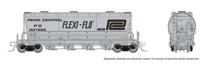 ACF PD3500 Flexi Flo Covered Hopper 6-Pack - Ready to Run -- Penn Central (1968 Repaint; gray, black; Billboard Lettering & Logo)