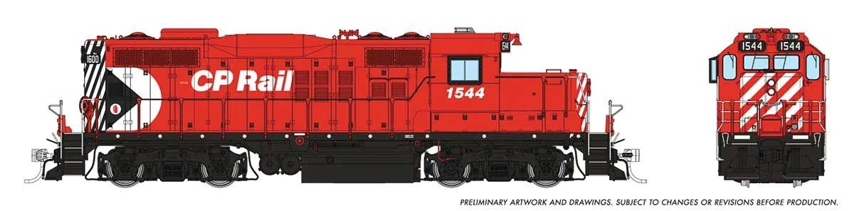 GP9u Low-Nose Rebuild - Standard DC -- Canadian Pacific #1544 (Action Red, white, black, Multimark Logo)