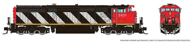 GE Dash 8-40CM - Standard DC -- Canadian National #2410 (Stripes Scheme, black, white, red)