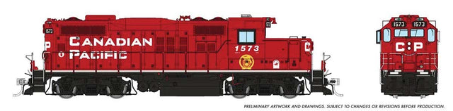 GP9u Low-Nose Rebuild - Standard DC -- Canadian Pacific #1573 (red, white, black, Golden Beaver Logo)