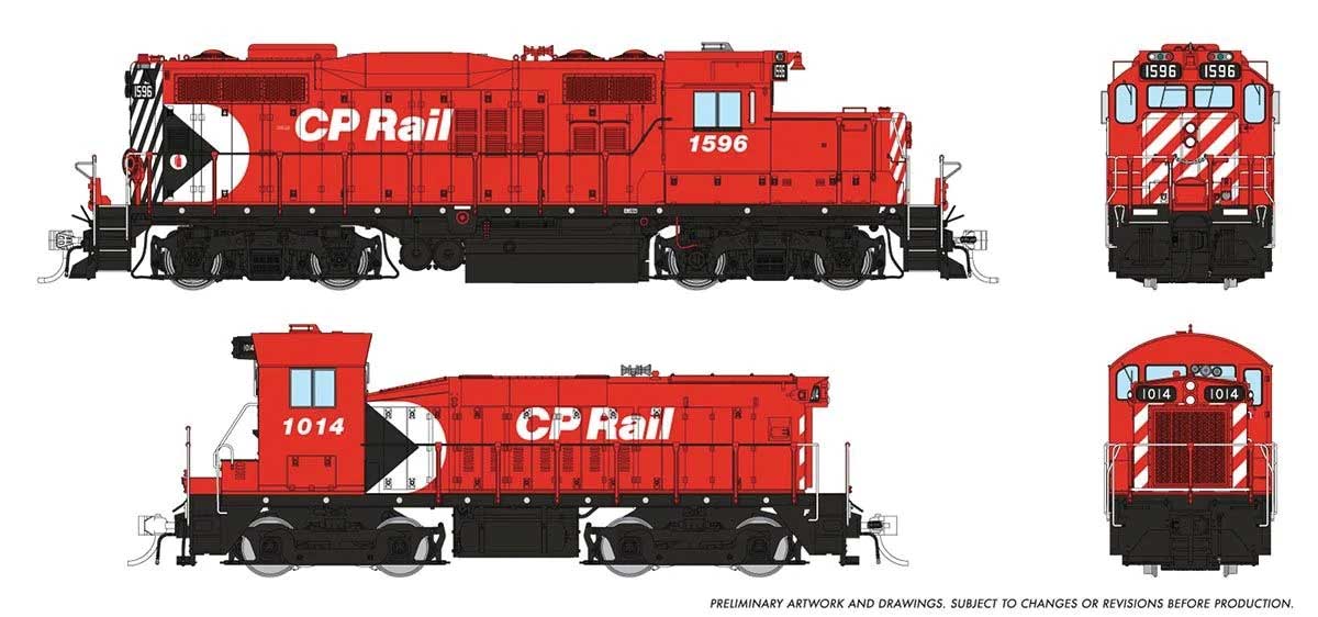 GP9u & SW Slug Set - Standard DC -- Canadian Pacific #1596, 1014 (Action Red, white, black, Multimark Logo)