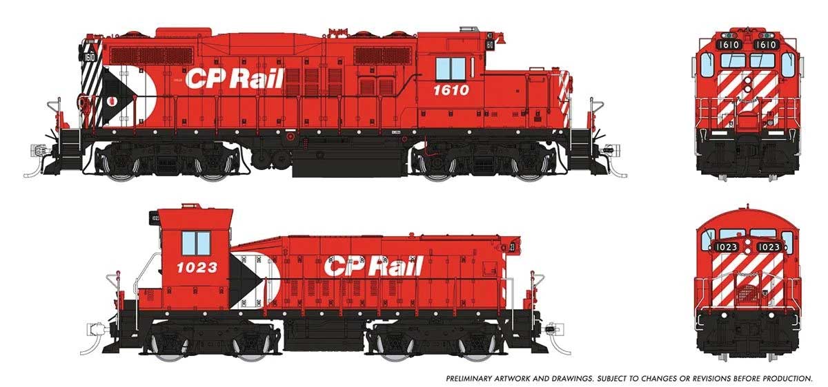 GP9u & SW Slug Set - Standard DC -- Canadian Pacific #1610, 1023 (Action Red, white, black, Multimark Logo)