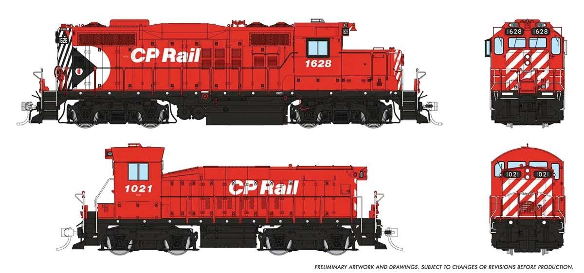 GP9u & SW Slug Set - Standard DC -- Canadian Pacific #1628, 1021 (Action Red, white, black, Multimark Logo-GP on
