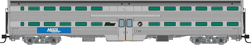Budd Gallery Commuter Coach - Ready to Run -- Metra (stainless, blue, white, BN & RTA Logos)