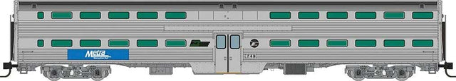 Budd Gallery Commuter Coach - Ready to Run -- Metra (stainless, blue, white, BN & RTA Logos)