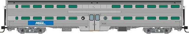 Budd Gallery Commuter Coach - Ready to Run -- Metra (stainless, blue, white, BNSF Circle & RTA Logos)