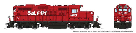 GP9u Low-Nose Rebuild - Standard DC -- St. Lawrence & Hudson #8206 (red, white, black)