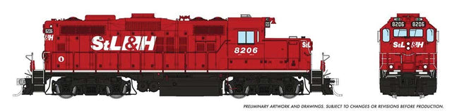 GP9u Low-Nose Rebuild - Standard DC -- St. Lawrence & Hudson #8206 (red, white, black)