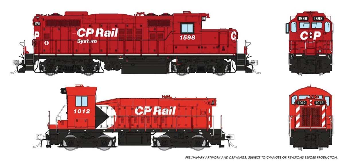 GP9u & SW Slug Set - Standard DC -- Canadian Pacific #1598, 1012 (System Scheme, red, white, black, Multimark Sl