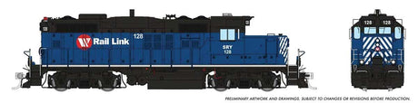 GP9u Low-Nose Rebuild - Standard DC -- Southern Railway of British Columbia #128 (blue, black, white, red)