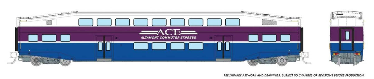 Bilevel Commuter Coach - Ready to Run -- Altamont Commuter Express (white, purple, blue)