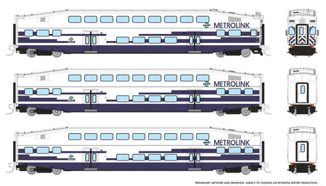 Bilevel Commuter Cab Car & 2 Coach Set - Ready to Run -- Metrolink Set #1 #632, 188, 203 (As Delivered, white, blue)