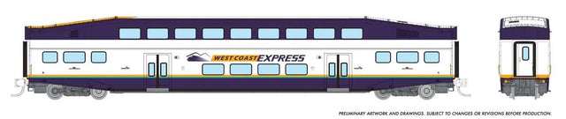 Bilevel Commuter Coach - Ready to Run -- West Coast Express Single Coach (white, blue, yellow)