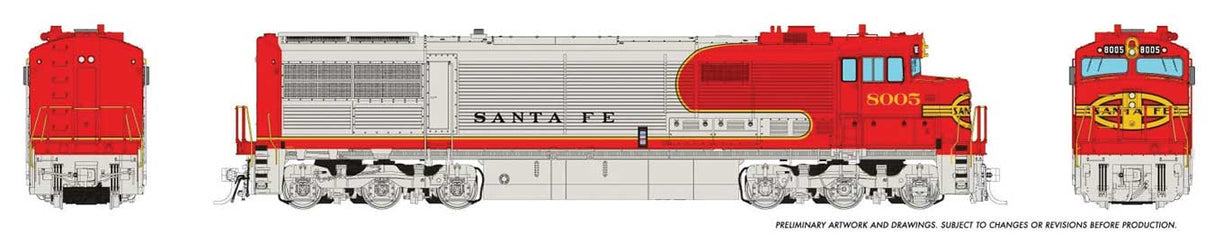 GE U30CG with Steam Generator - Standard DC -- Santa Fe  #8005 (Warbonnet, silver, red, yellow)