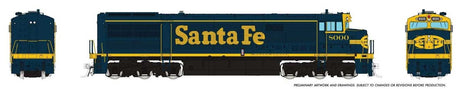 GE U30CG No Steam Generator - Standard DC -- Santa Fe #8000 (Bookend, blue, yellow)