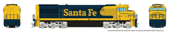 GE U30CG No Steam Generator - Standard DC -- Santa Fe #8003 (Warbonnet, blue, yellow, Large Logo)