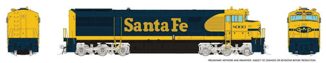 GE U30CG No Steam Generator - Standard DC -- Santa Fe #8000 (Warbonnet, blue, yellow, Small Logo)