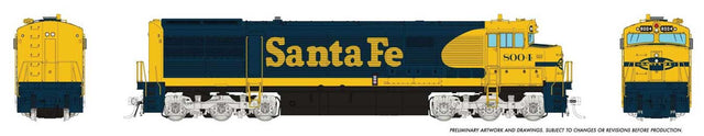 GE U30CG No Steam Generator - Standard DC -- Santa Fe #8004 (Warbonnet, blue, yellow, Small Logo)