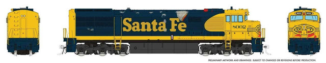 GE U30CG No Steam Generator - Standard DC -- Santa Fe #8002 (Weathered, Warbonnet, blue, yellow, Large Logo)