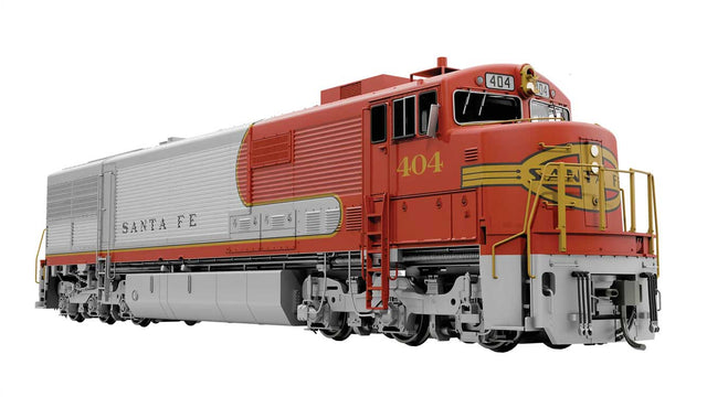 GE U30CG with Steam Generator - Sound and DCC -- Santa Fe #404 (Warbonnet, silver, red, yellow)