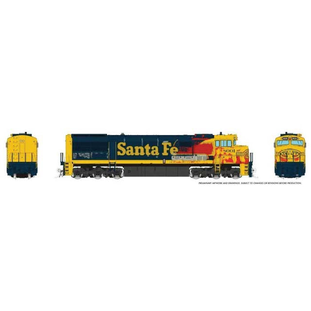 GE U30CG No Steam Generator - Sound and DCC -- Santa Fe #8001 (Weathered, Warbonnet, blue, yellow, Large Logo)