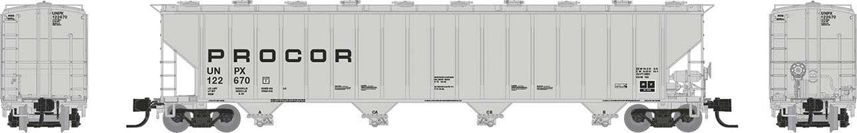 Procor 5820 Covered Hopper 6-Pack - Ready to Run -- Procor Ltd. UNPX (gray, low black solid lettering)