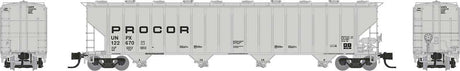 Procor 5820 Covered Hopper 6-Pack - Ready to Run -- Procor Ltd. UNPX (gray, low black solid lettering)