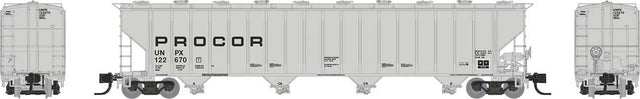 Procor 5820 Covered Hopper 6-Pack - Ready to Run -- Procor Ltd. UNPX (gray, low black solid lettering)