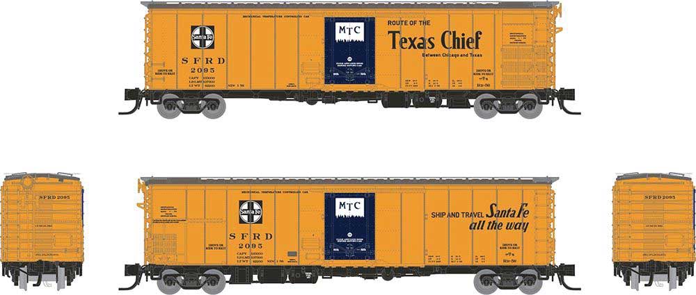 Class RR-56 Mechanical Reefer - Ready to Run -- Santa Fe (orange, blue, black, Texas Chief Slogan)