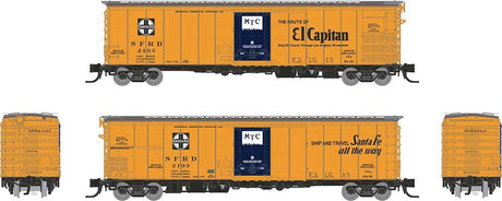 Class RR-56 Mechanical Reefer 4-Pack - Ready to Run -- Santa Fe (orange, blue, black, El Capitan Slogan)