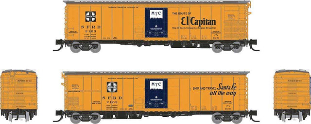 Class RR-56 Mechanical Reefer 4-Pack - Ready to Run -- Santa Fe (orange, blue, black, El Capitan Slogan)