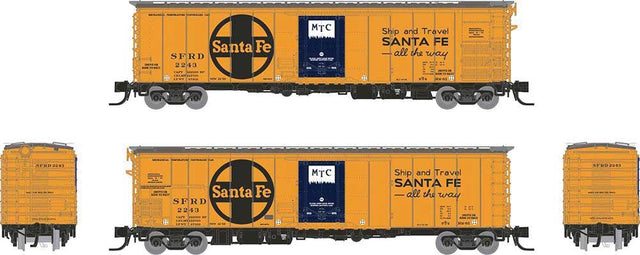 Class RR-61 Mechanical Reefer 4-Pack - Ready to Run -- Santa Fe #3 (orange, blue, black, Ship and Travel Slogan, Large Logo)